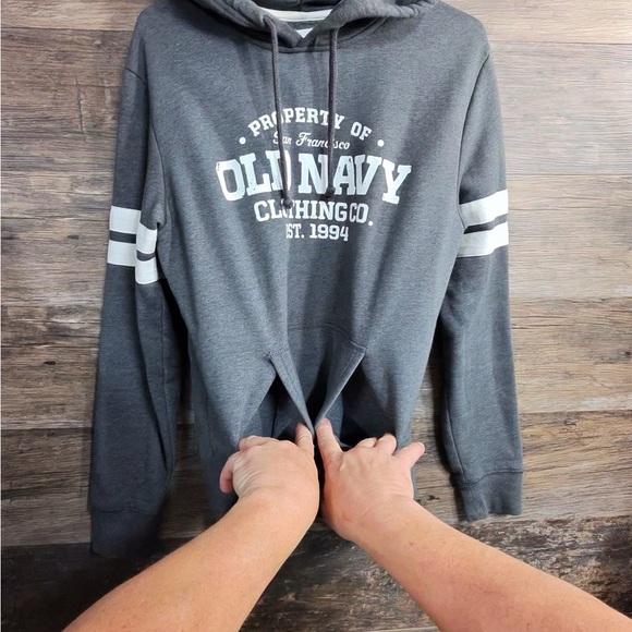 Old Navy Gray Hoodie with White Stripes - Picture 3 of 9